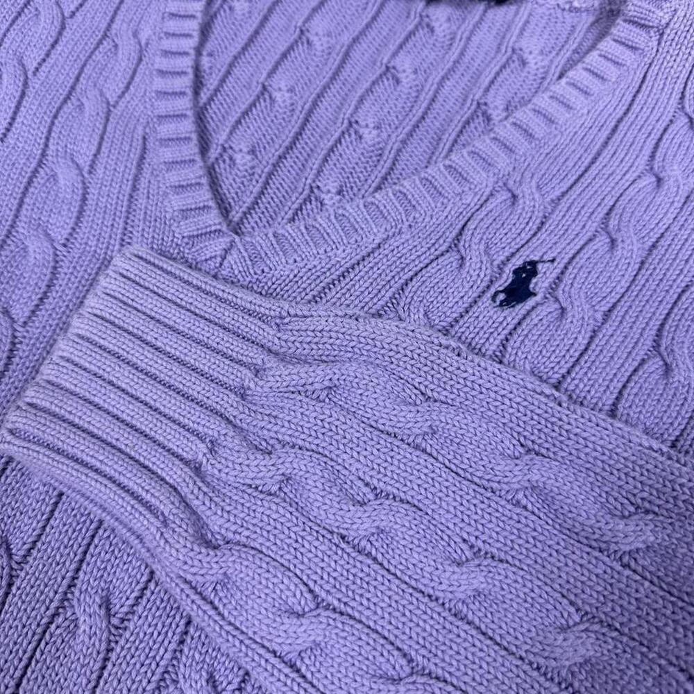 Polo Ralph Lauren sport 3d cable knit woman’s cropped purple sweater lilac XL - Picture 3 of 6